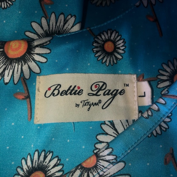 Bettie Page by Tatyana blue floral rockabilly pinup dress size M - Picture 2 of 4